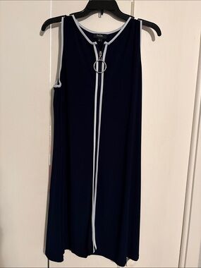 MSK Navy Midi Dress with White Piping and Ring Zipper in front